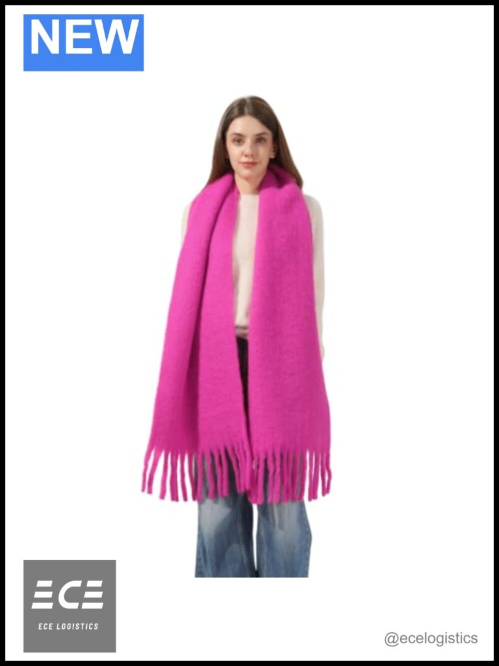 Wool Blend Long Soft Thick Warm Winter Scarf Shawl with Tassels